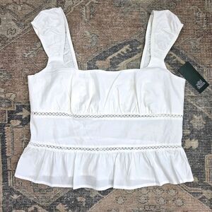 Wild Fable White Ruffle Lace Crop Top Sleeveless Blouse Size Large